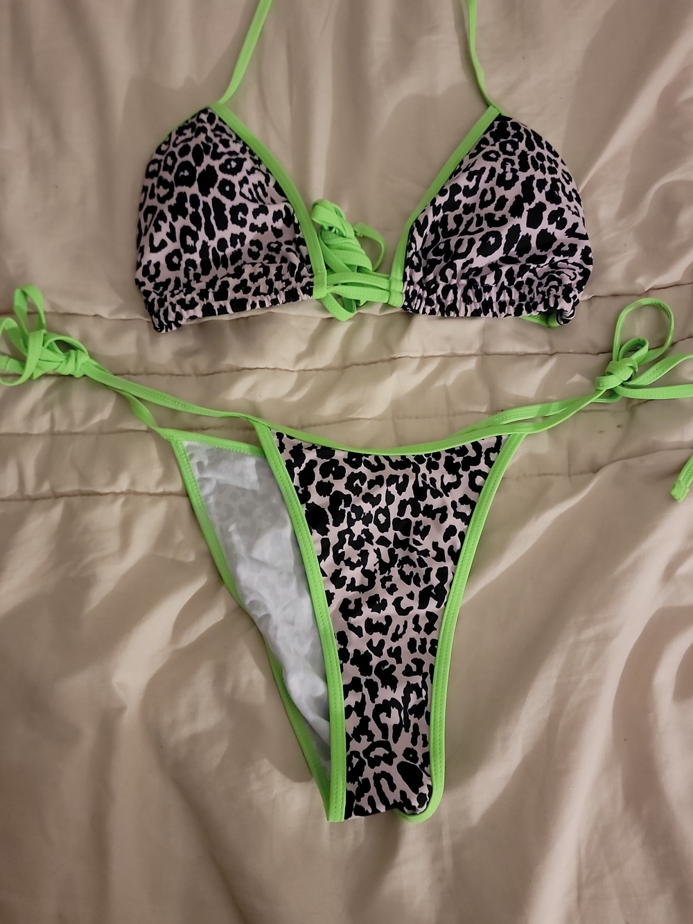 Neon Trim Pink Leopard Print  One-Piece Bikini Set
